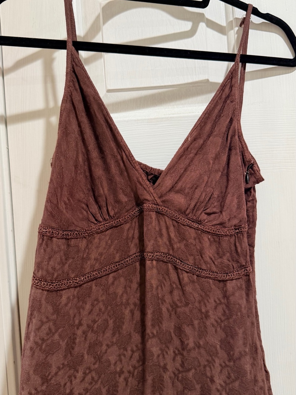 Boho Brown Lace-Trim Maxi Slip Dress - Picture 2 of 6